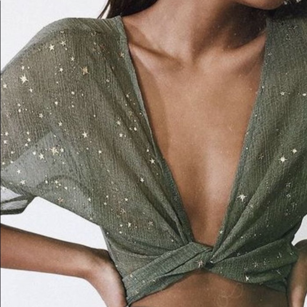 Princess Polly Star Print Wrap Top Size Small